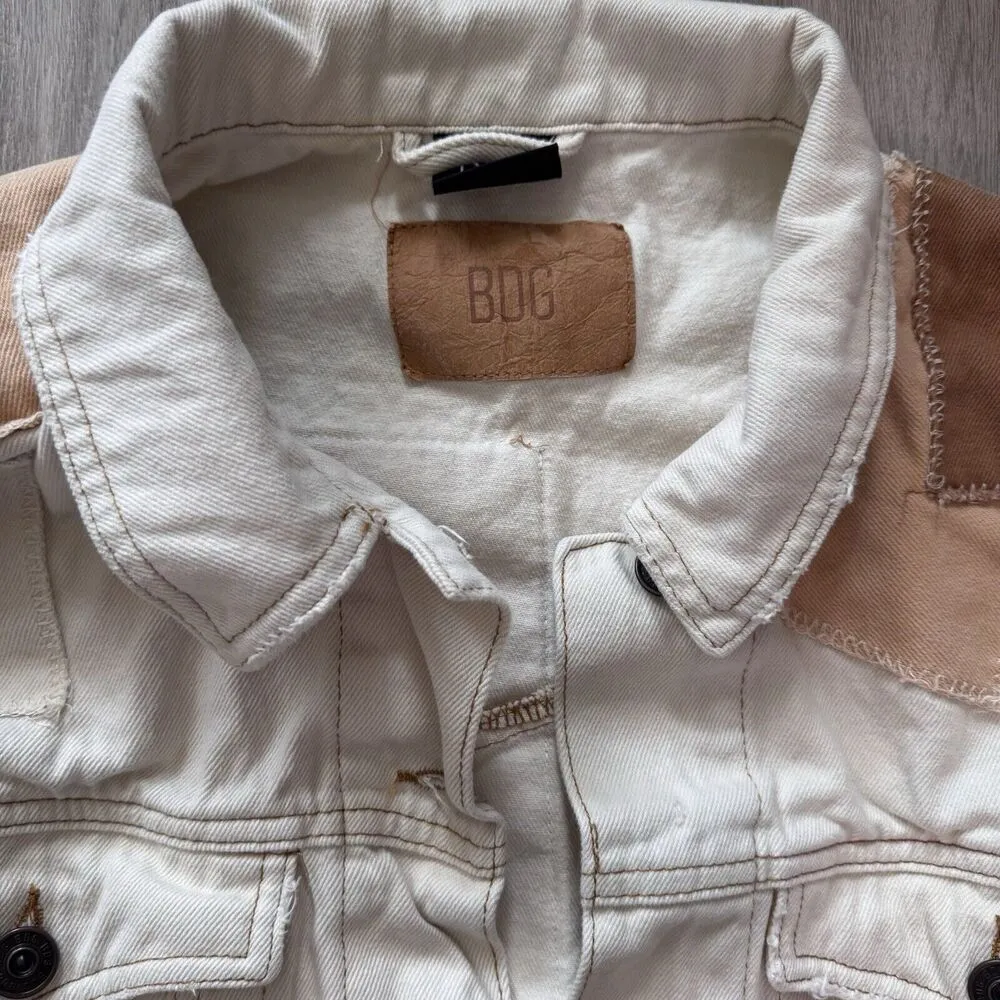 Urban Outfitters BDG Adult/Women’s Patchwork White Denim Jean Jacket L - Image 4