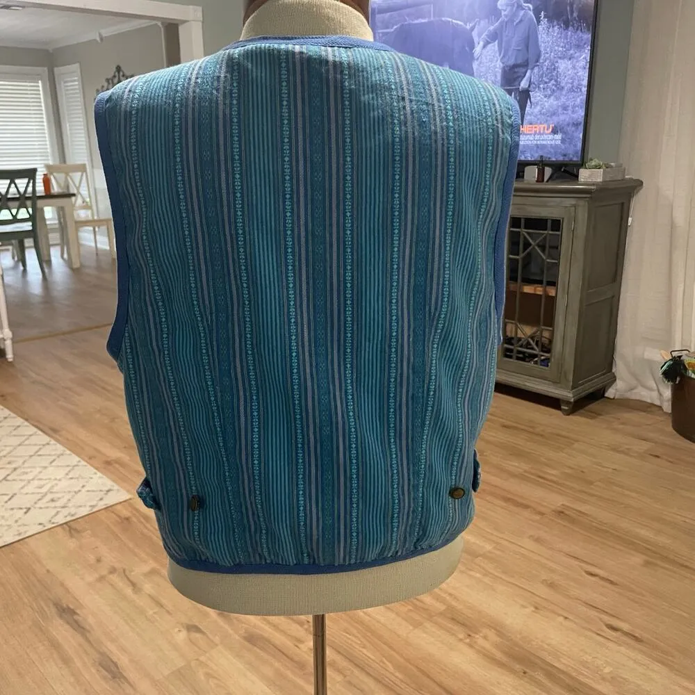 VTG Liz Wear Striped Vest Sleeveless Button Top Vintage Size Large Blue - Image 2