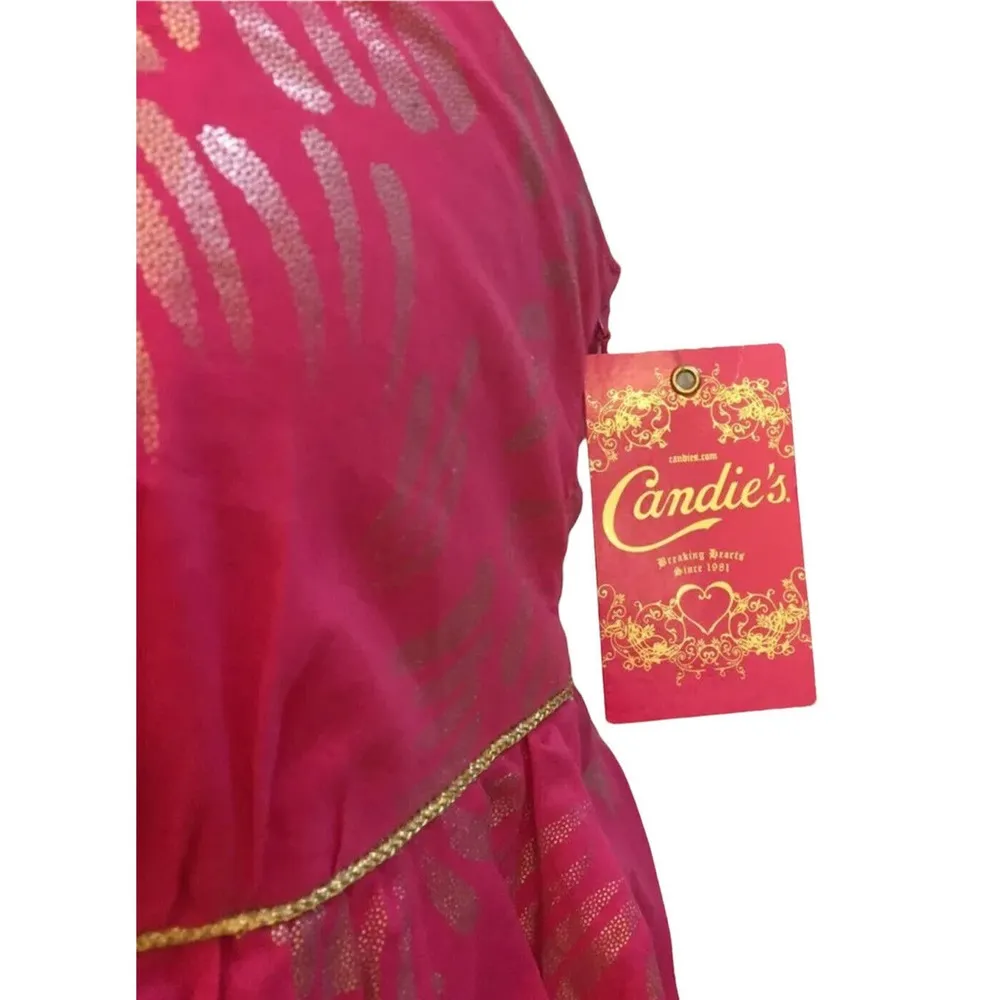 NEW Juniors Candies Hot Pink Empire Waist Halter Dress Metallic Accents Size 3 - Image 7