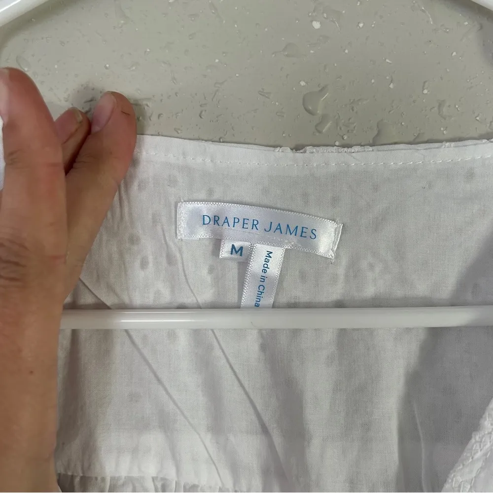 Draper James White Short Sleeve Puff Sleeve Eyelet Blouse Summer Neutral Medium - Image 2