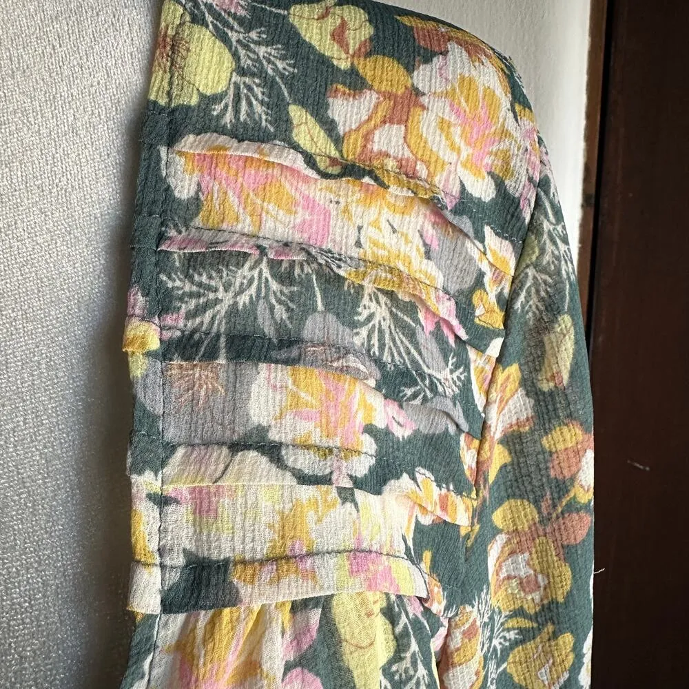 FREE PEOPLE | Maybel Floral Print Ruffle Blouse  Happy Combo Green | Extra Small - Image 4