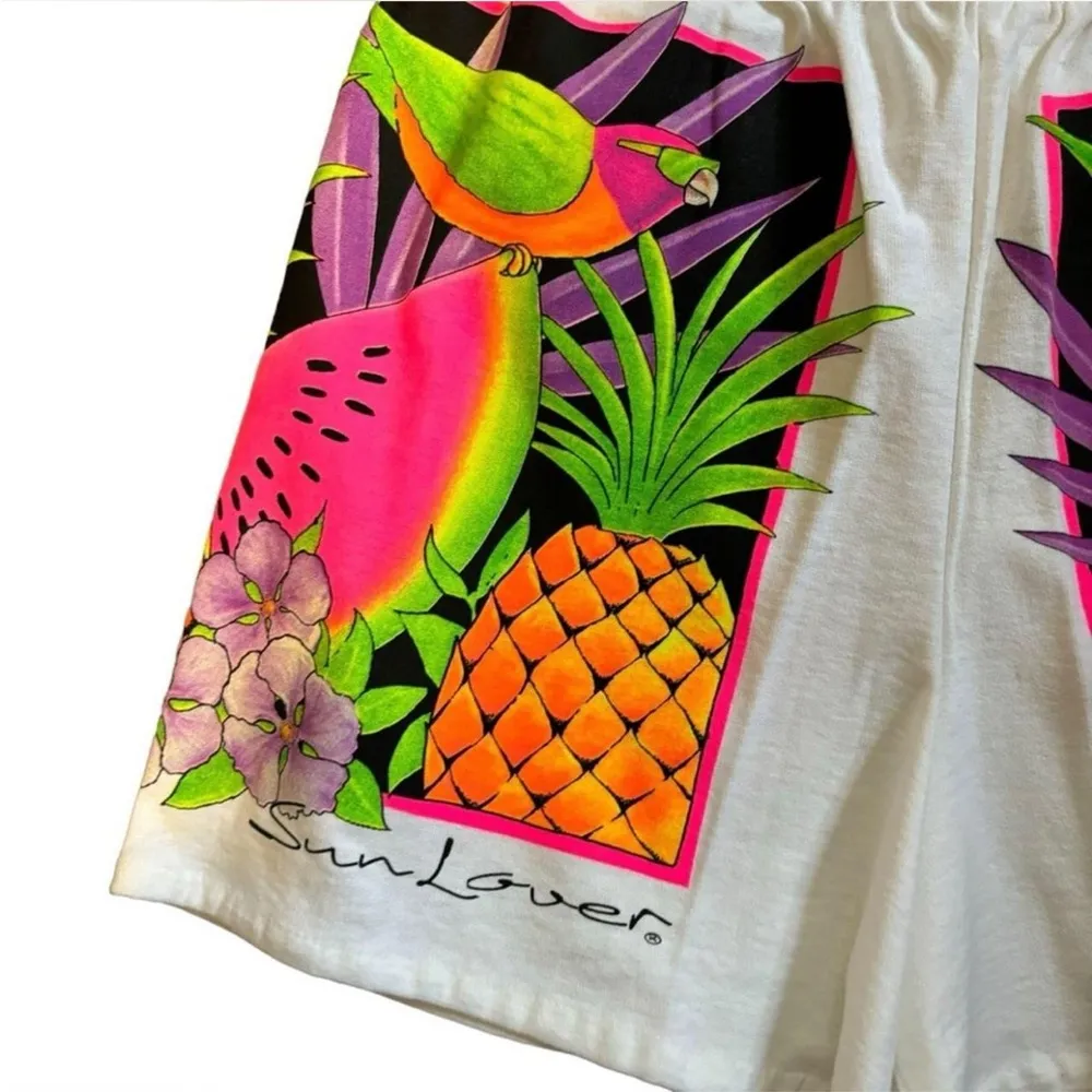 Vintage 90s Sun Lover Neon Fruit Salad Shorts Tropical Colorful Athletic size M Multiple Size M - Image 3