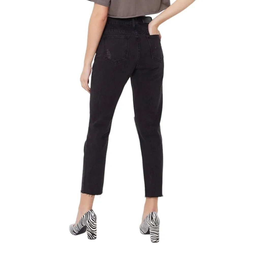 Nasty Gal NWT High Rise Ripped Distressed Faded Black Raw Hem Denim Jeans Size 8 - Image 2