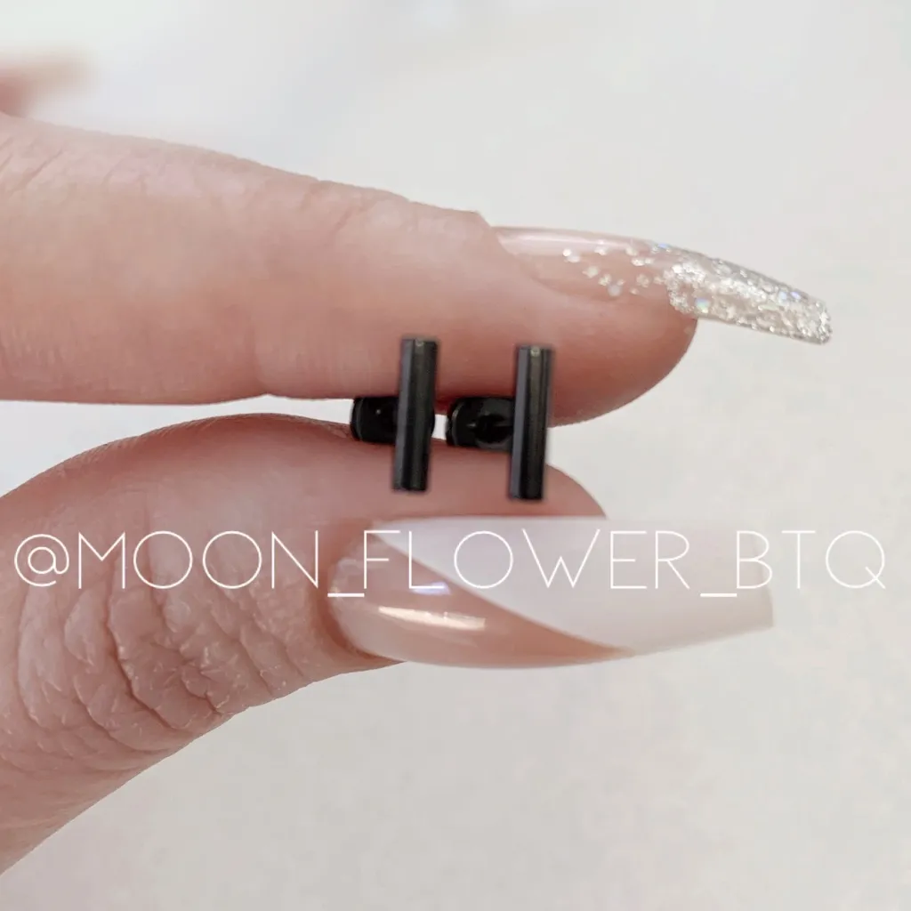 Tiny Black Bar Flat Back Earrings - Image 2