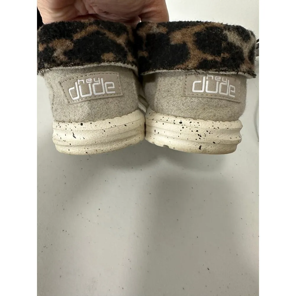 HeyDude Cream Black Cheetah Britt Foldable Cuff Shoes Tie Lace Slip On Womens 7 - Image 6