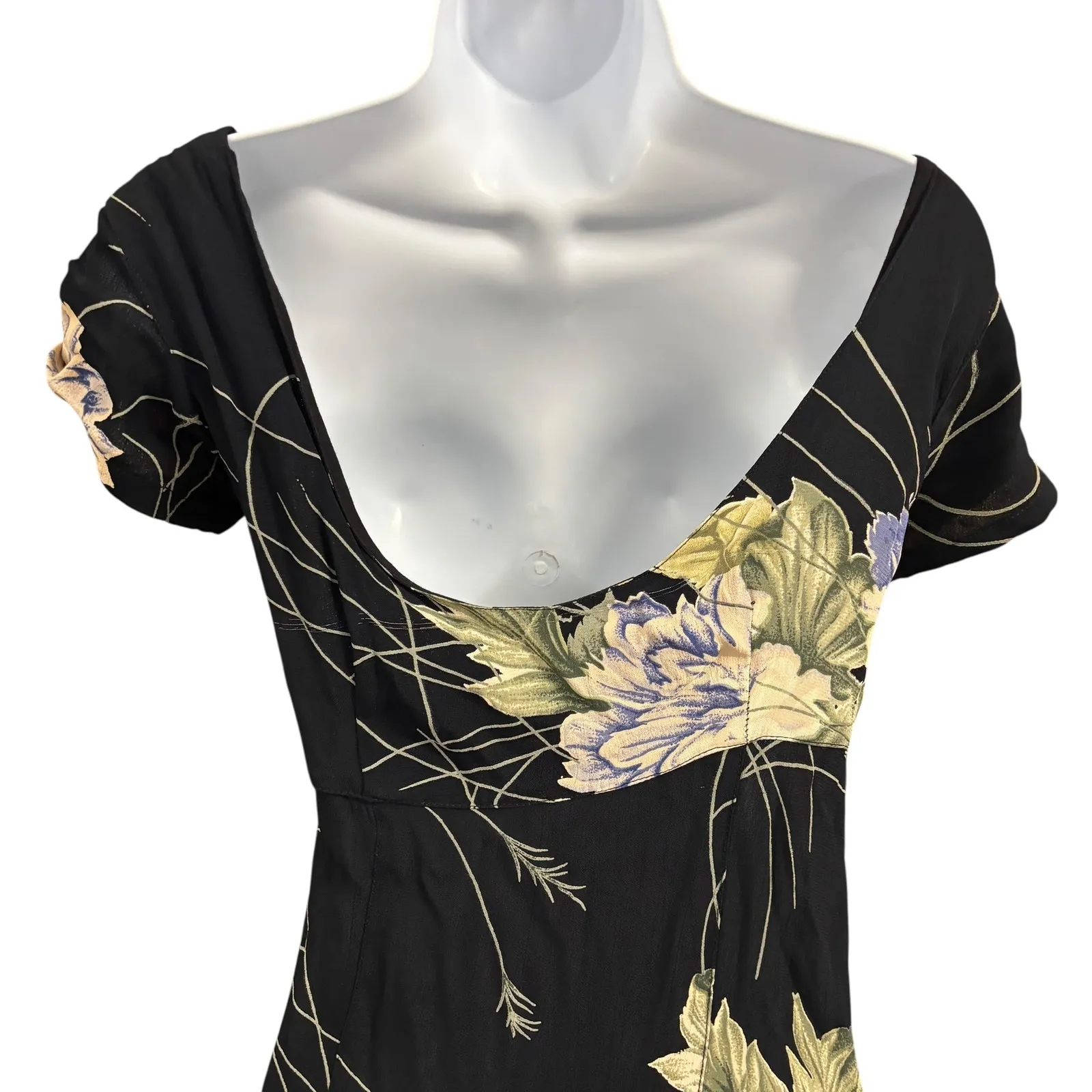 Floral Maxi Dress Black Green Blue Sleeveless‎ Cottagecore Women's Dress - Image 5