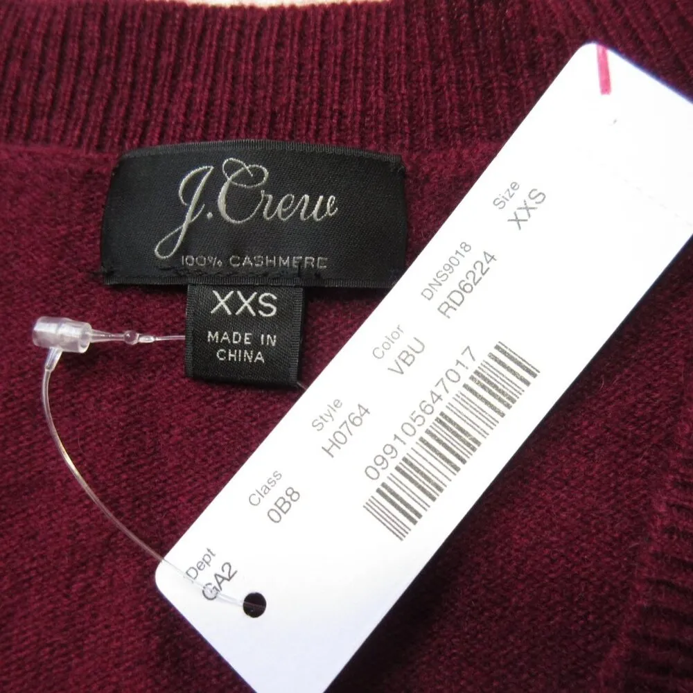 NWT J.Crew Cashmere V-neck Boyfriend Sweater in Vintage Burgundy Oversize XXS - Image 3