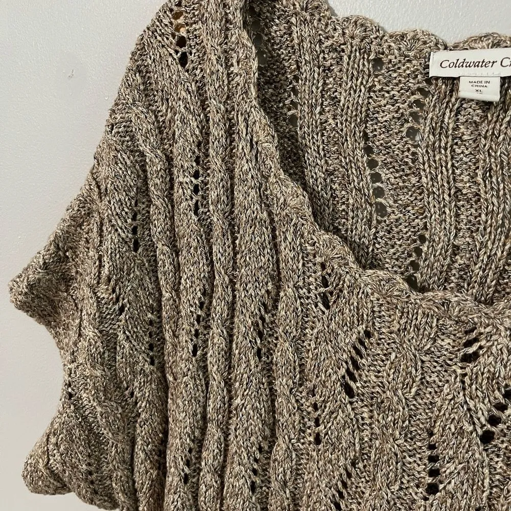 Coldwater Creek Metallic Knit Short Sleeve Sweater Top Tan Gold XL - Image 4