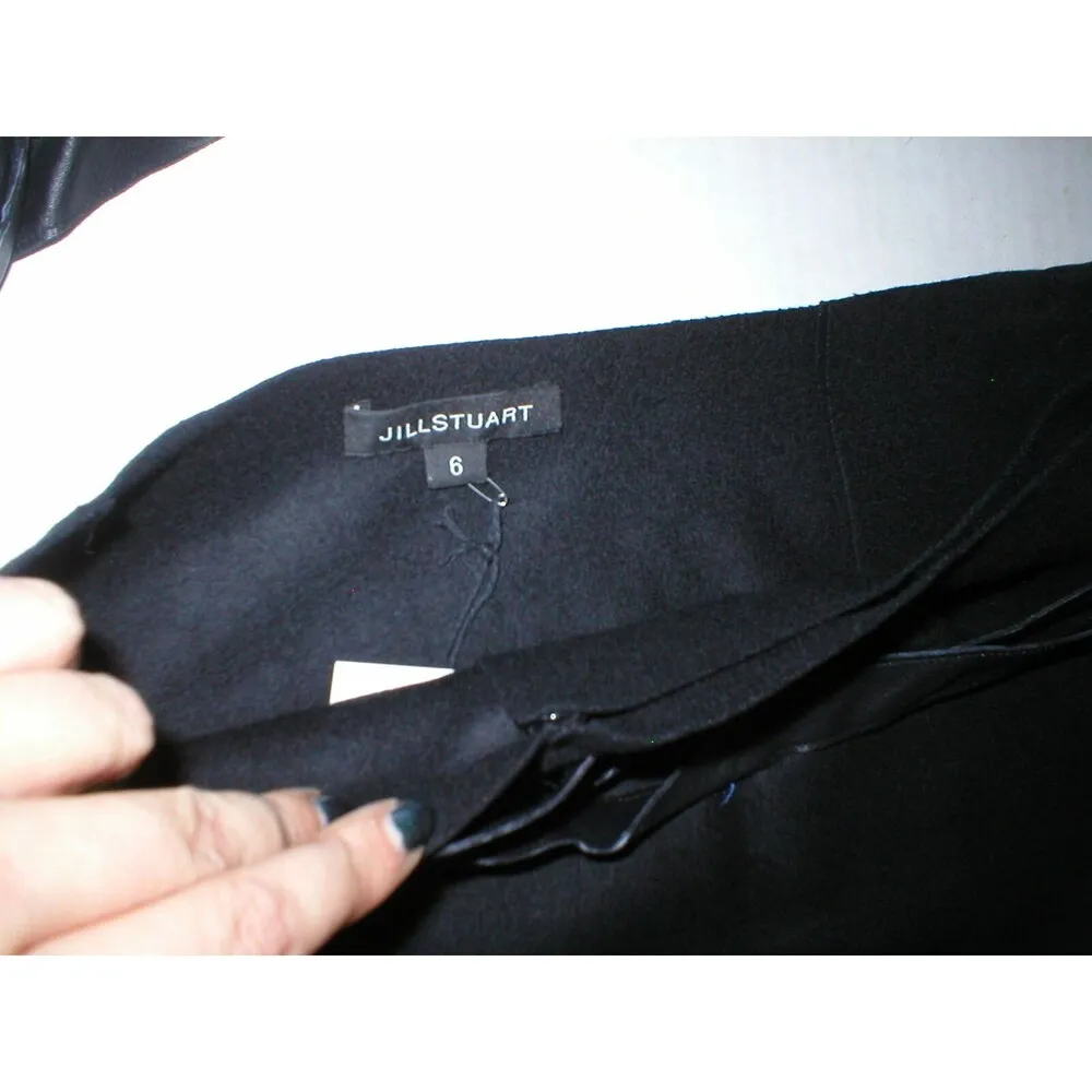 New NWT Womens Long Black Wool Skirt Designer Jill Stuart 6 Wrap Leather Belt - Image 6