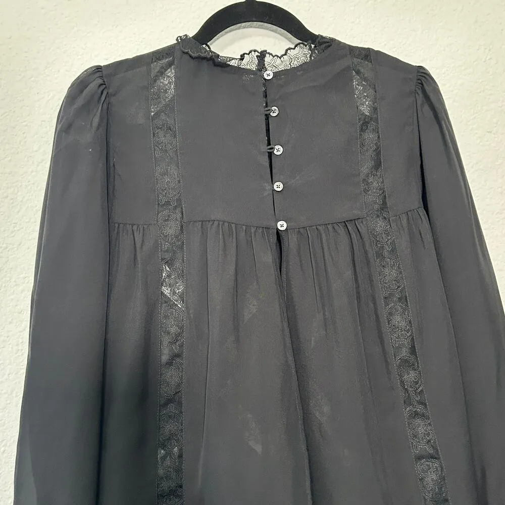 NEW Madewell Lace-Inset Top in Silk True Black Medium Dainty Coquette $168.00 - Image 9