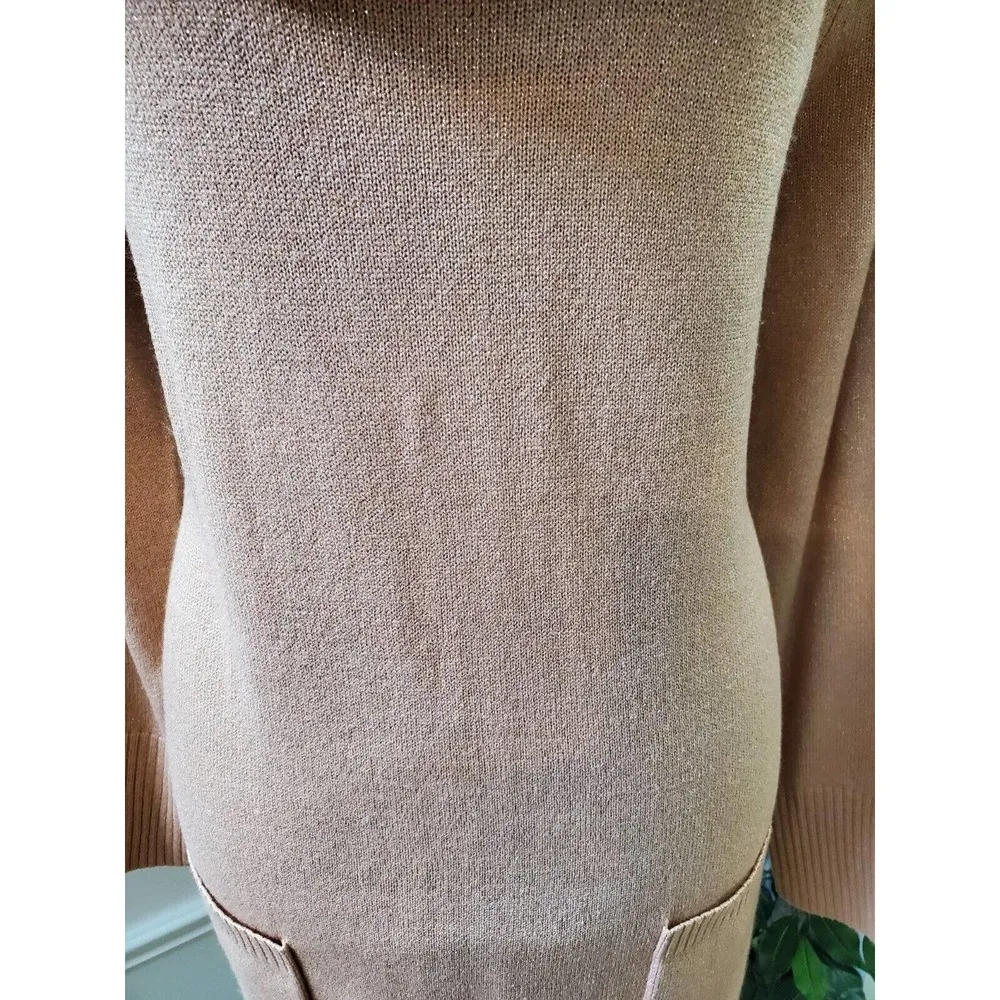 Soho Women's Pink Solid Acrylic Cowl Neck Long Sleeve Knee Length Dress Size L - Image 3