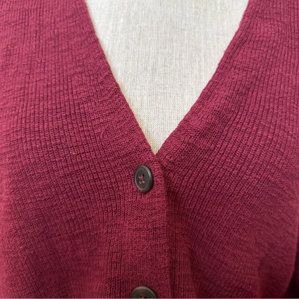 Madewell Women’s Lo-High Ribbed Knit Button Down Cardigan Maroon XS Cozy Cottage - Image 11