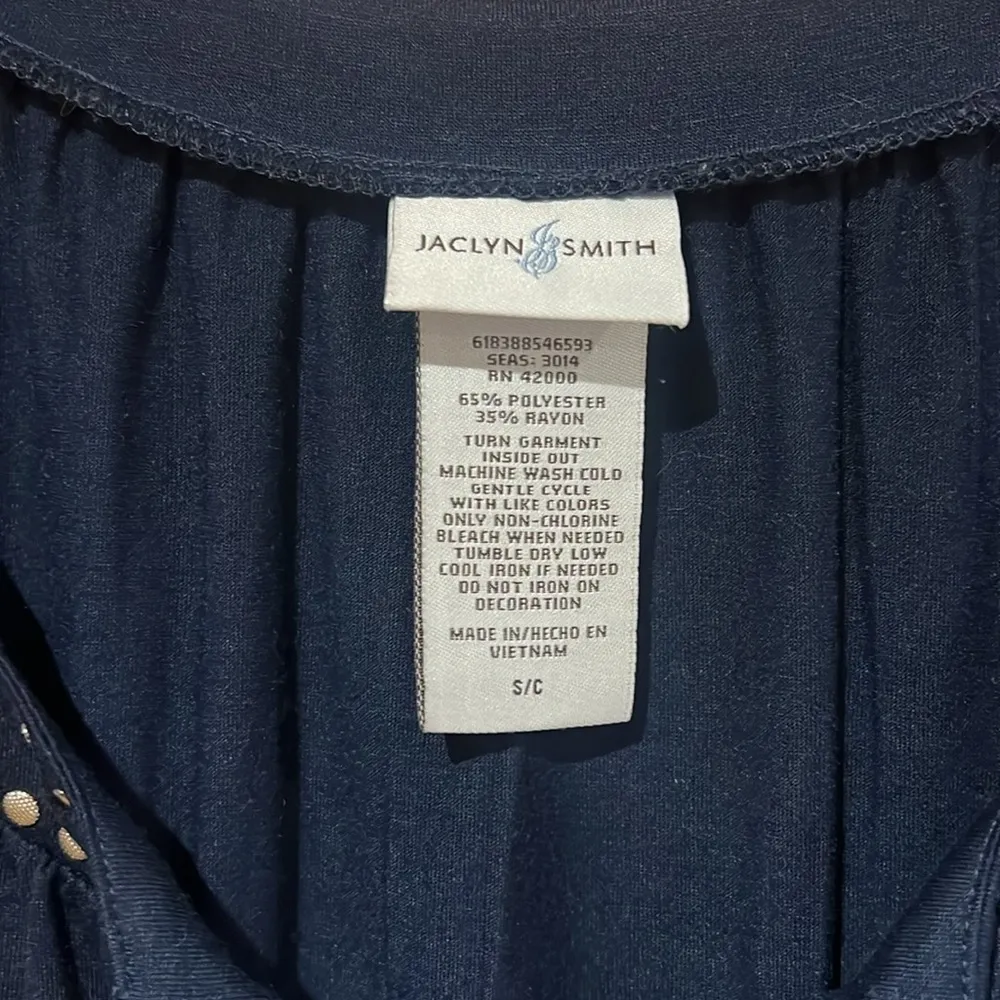 Jaclyn Smith Blue Embellished 3/4 Sleeve Shirt Women’s Size Small - Image 2