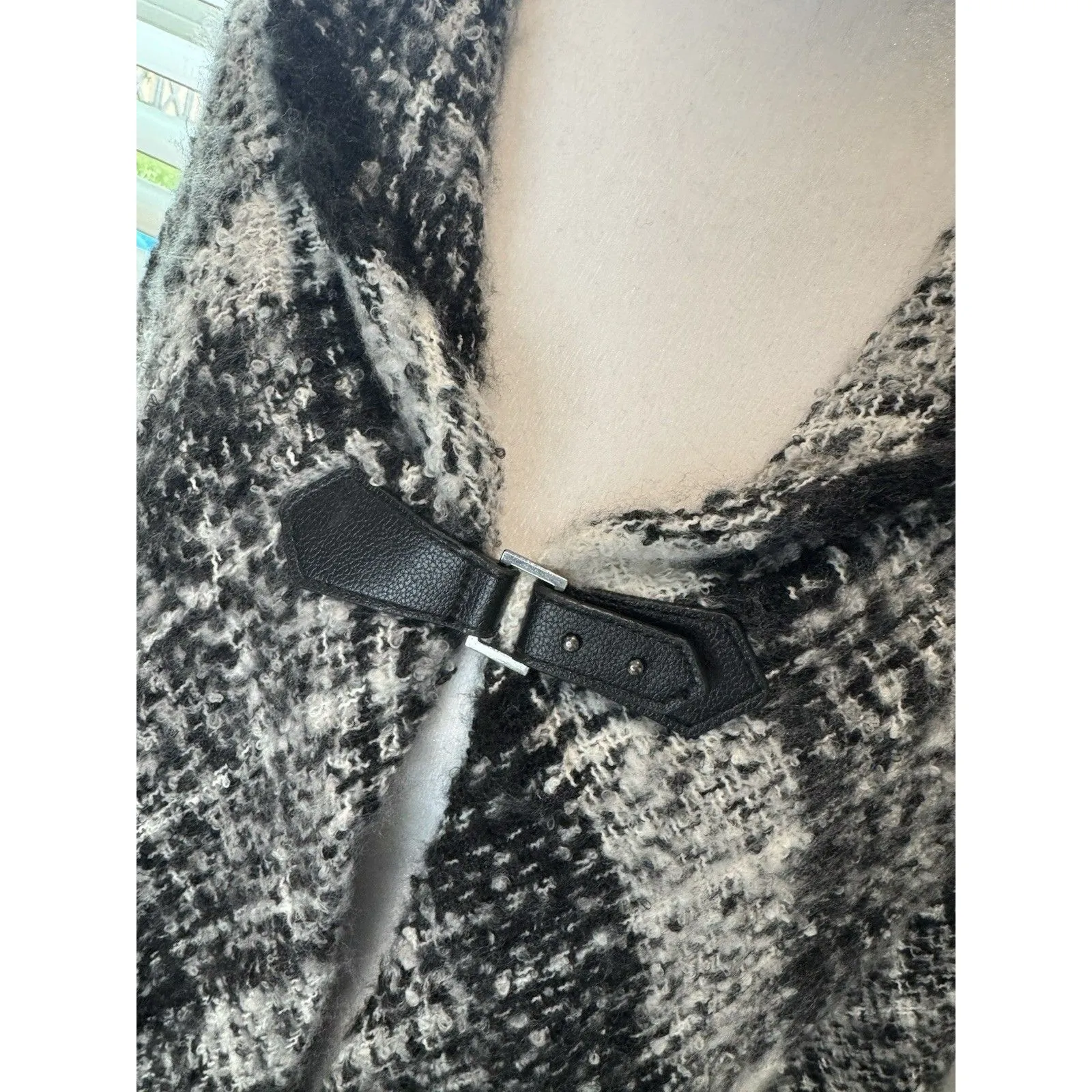 Women's Sonoma Goods For Life Poncho Black Boucle Colorado Plaid Toggle Shawl - Image 9