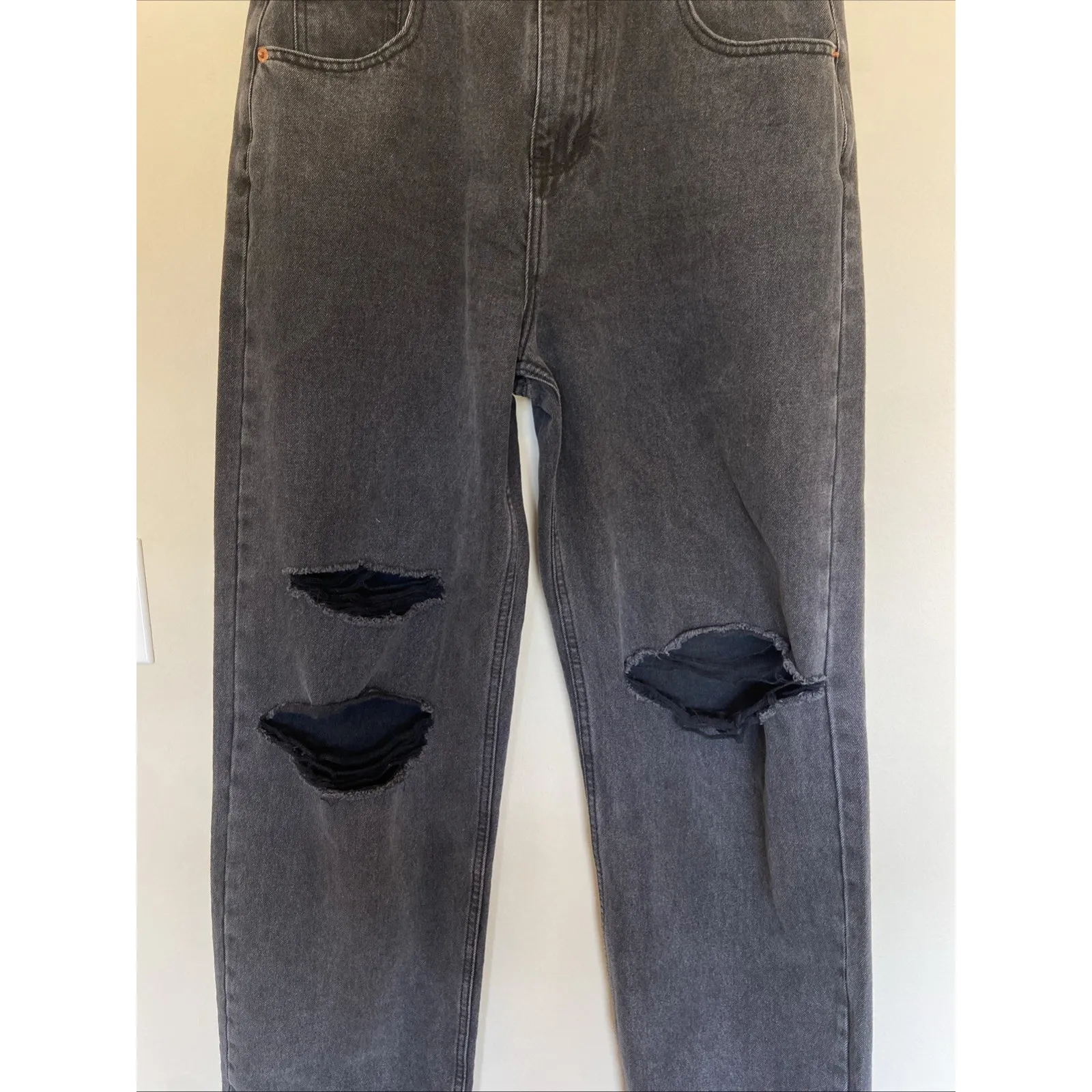 Motel Rocks Faded Black Distressed Wide Roomy 5-Pocket Denim Jeans Womens Large‎ - Image 3