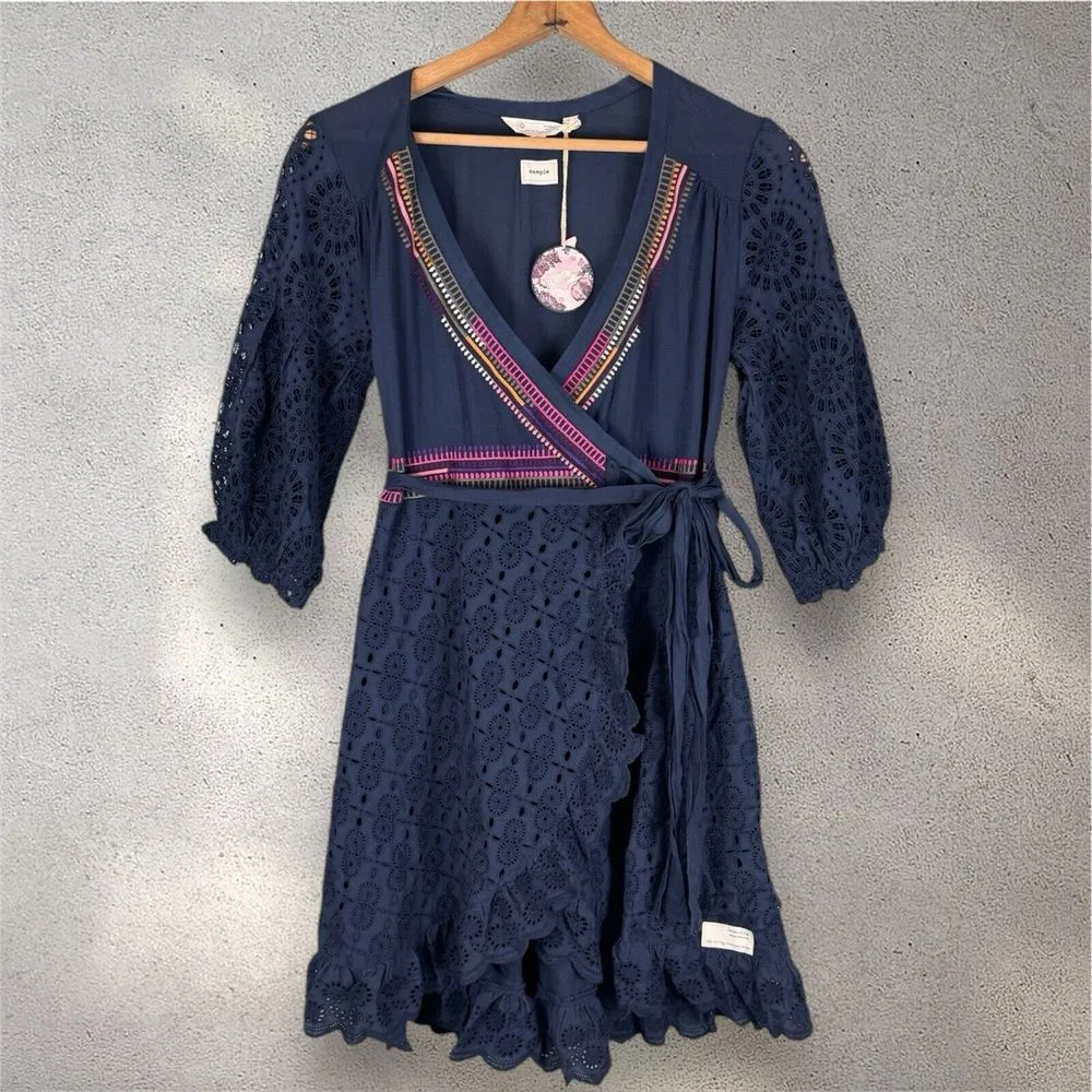 Odd Molly Anthropologie Eyelet Embroidered Mini Wrap Two‎ Step Flow Dress Sz S - Image 2