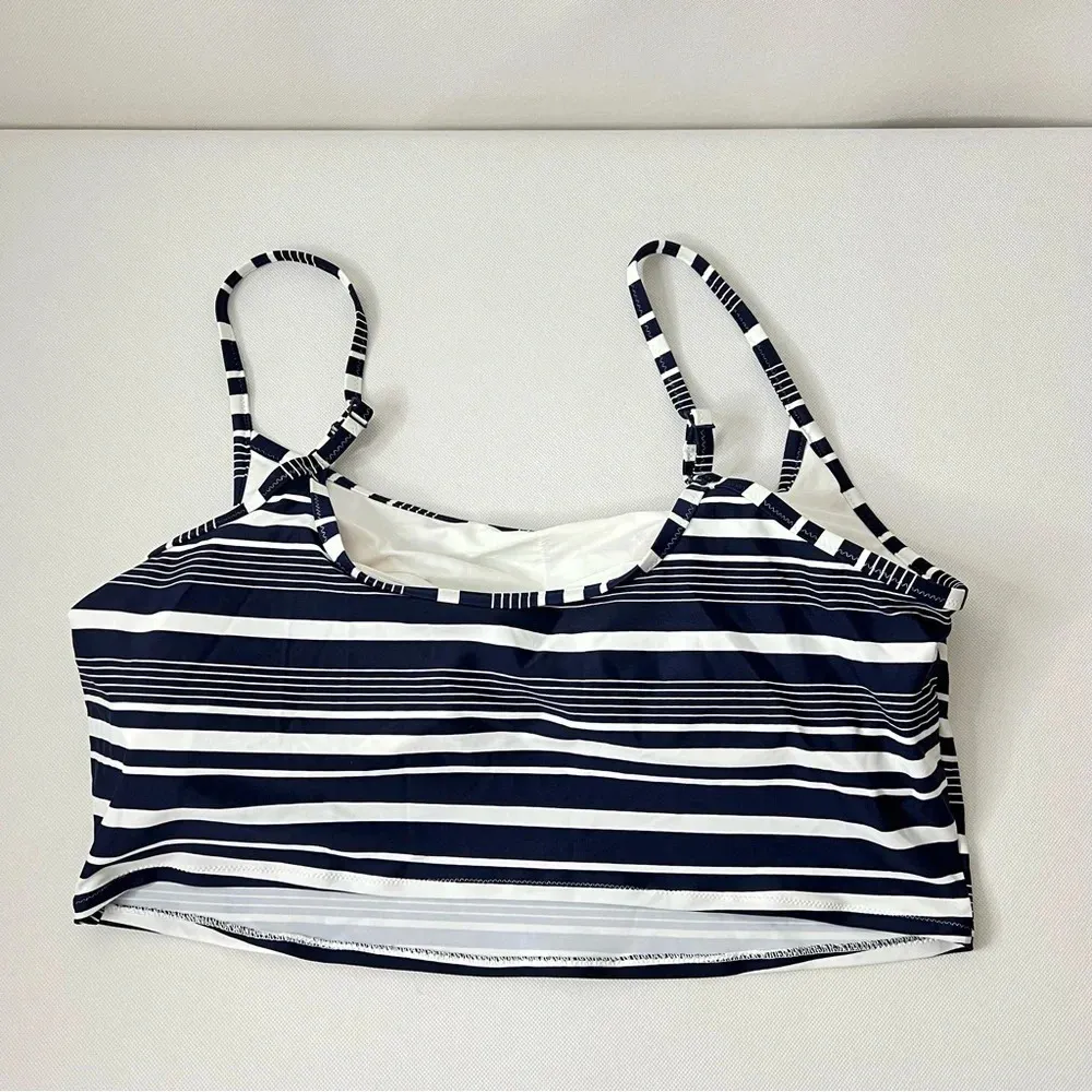 Aerie Scoop Bikini Top Long Line Striped Size XXL Color Navy Blue/ White - Image 2