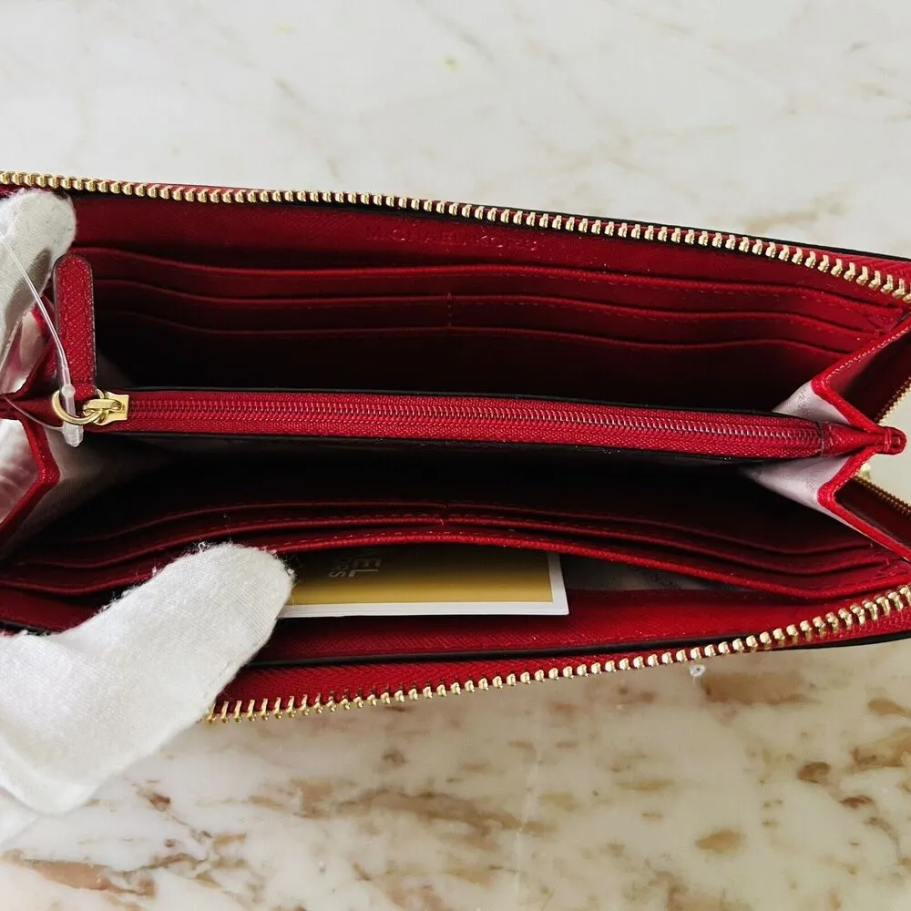 MICHAEL KORS Jet Set Travel Scarlet Leather Three Quarter Zip Continental Wallet - Image 5