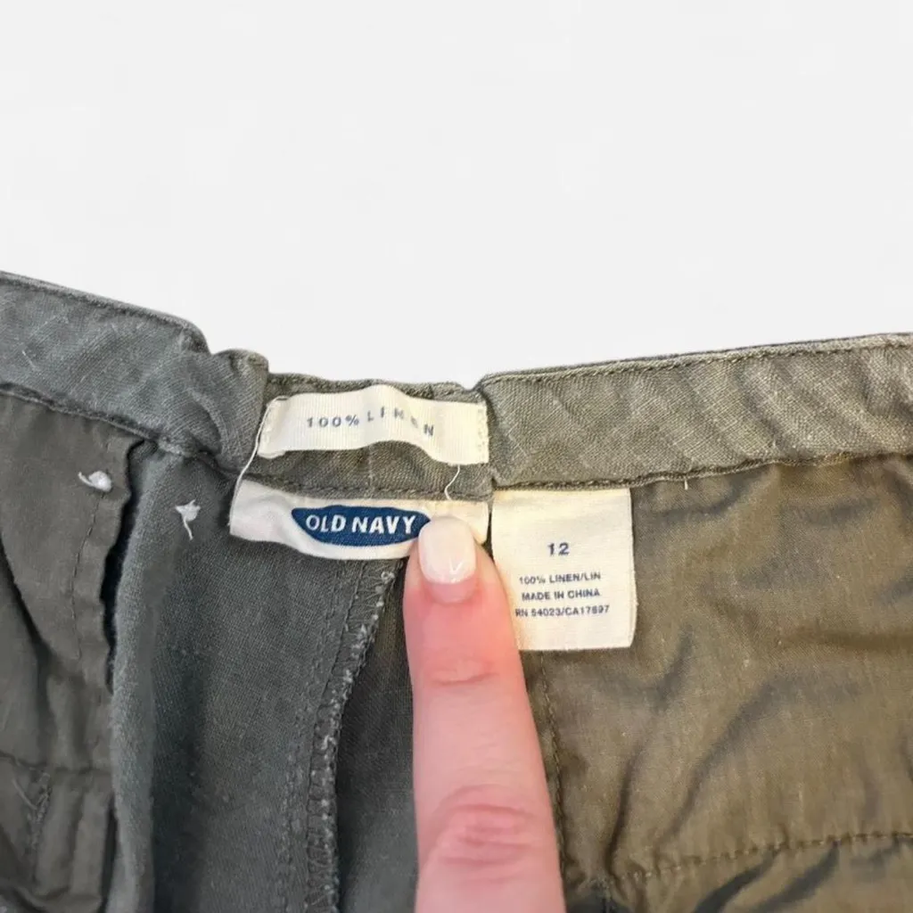 Old Navy 100% Linen Wide Leg Cropped Pants Women’s | Size 12 | Gray Green - Image 3