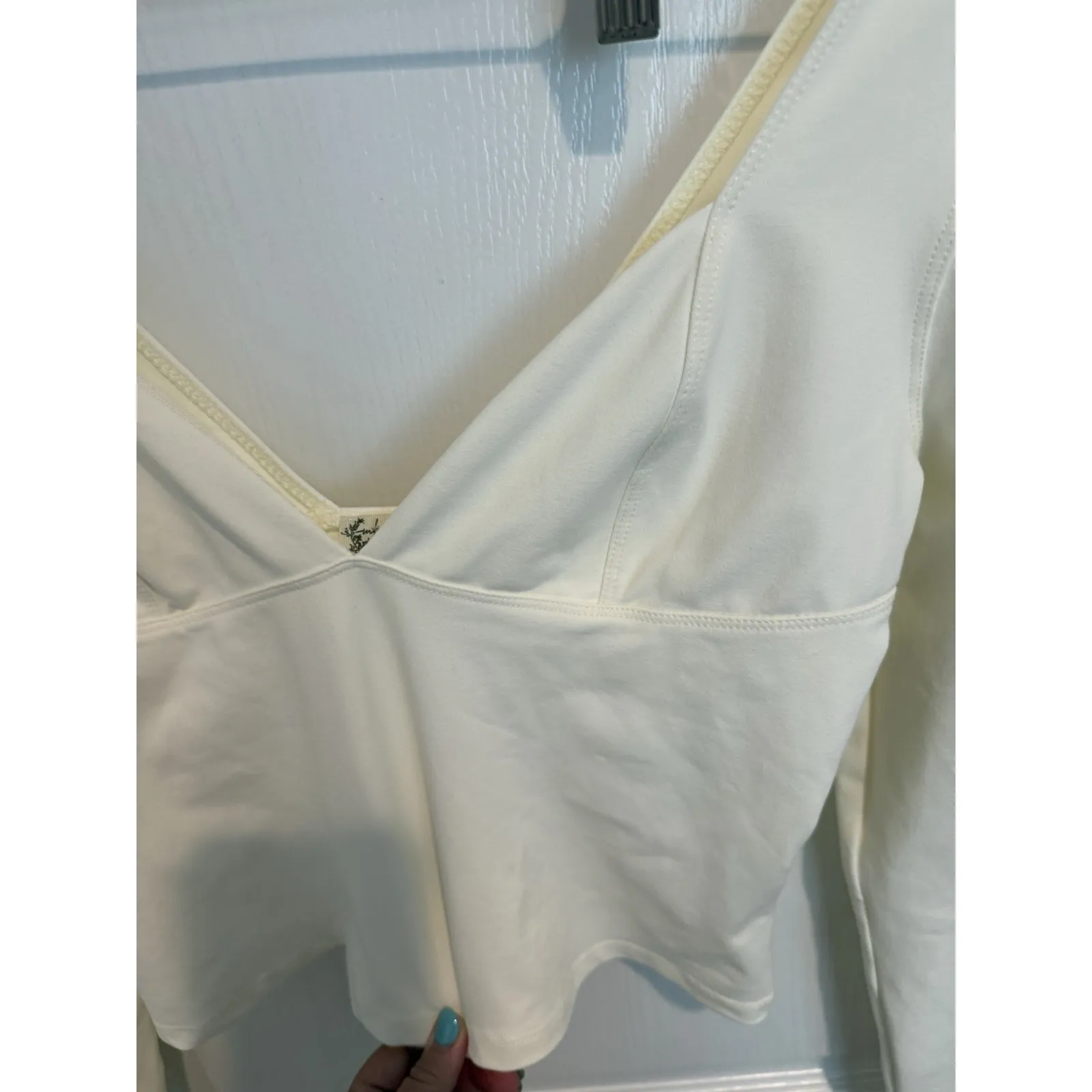 FREE PEOPLE WOMENS SIZE M‎ DUO CAMI CORSET LONG SLEEVE STRETCH TEE IVORY - Image 4