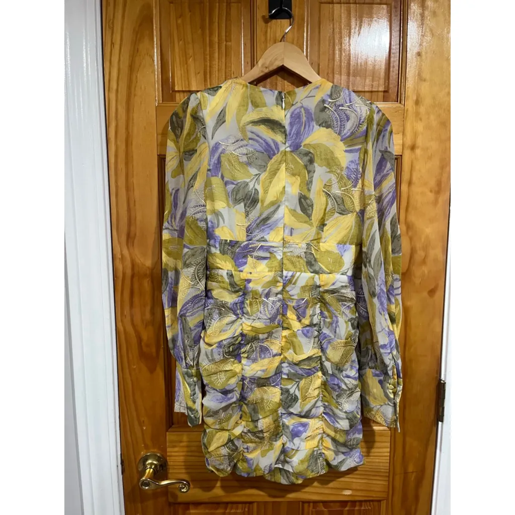 Runaway Ruched Mini Dress Plunge V Neck Long Sleeve Party Cocktail Women’s S - Image 5