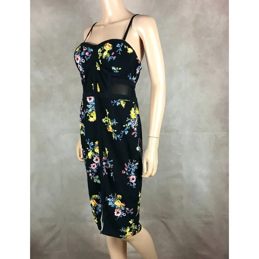 Black Floral Bodycon Midi Dress NWT SMALL - Image 8