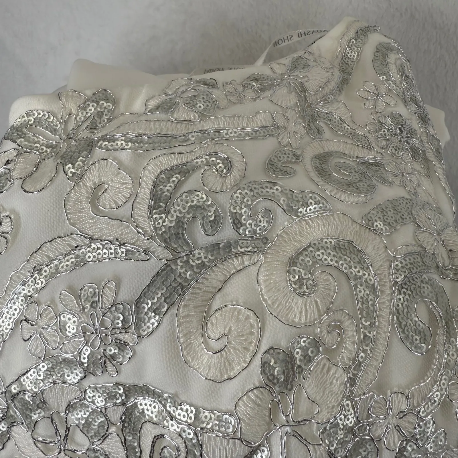 Tadashi‎ Shoji Dress Gown Size 2 Silver Sequin One Shoulder Formal - Image 11