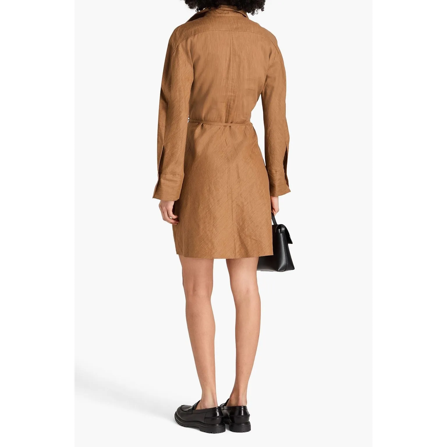 VINCE. Linen-blend mini shirt dress in tobacco tan WOMENS XS - Image 6