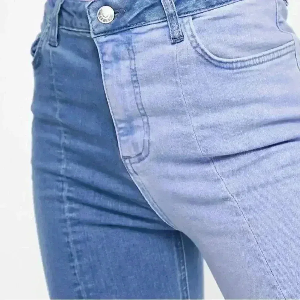 ASOS Design Women's High Rise Cigarette Jeans Split Front Two-Tone 25 - Image 4