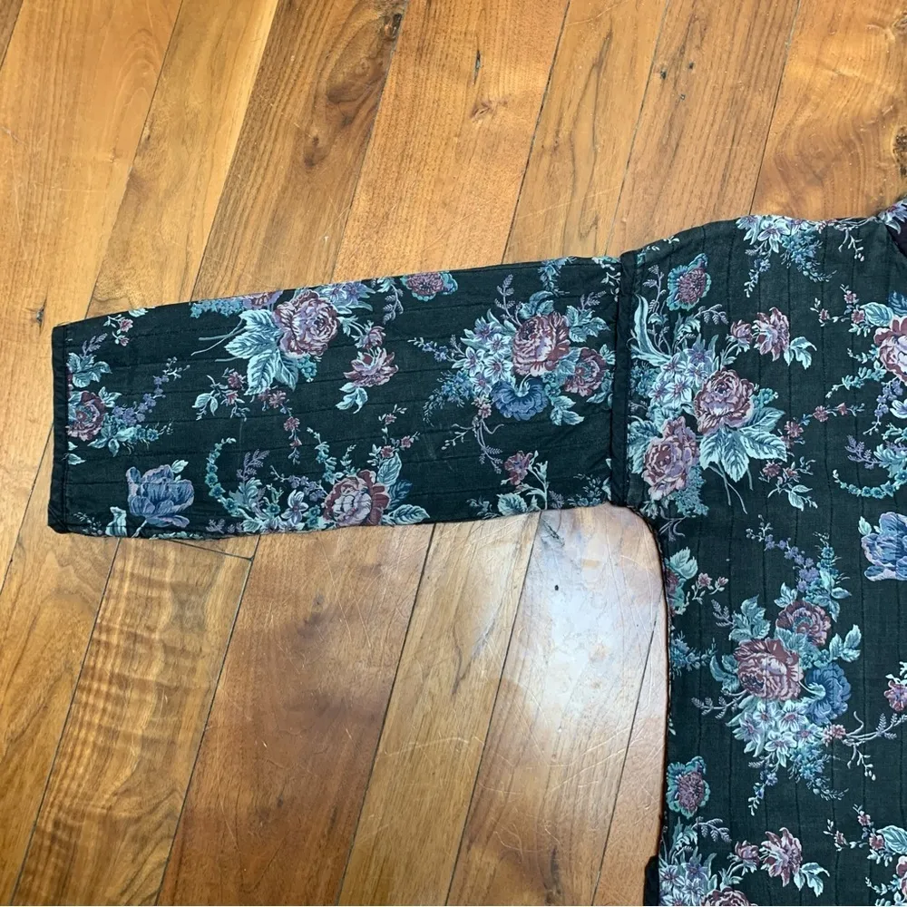 Vintage Mandarin Style Quilted Floral Jacket Size M - Image 5