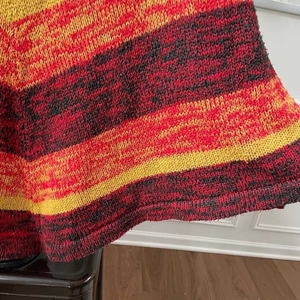 Vintage 70s Sweater Poncho Stripe Orange Yellow Red OSFM Size undefined - Image 4