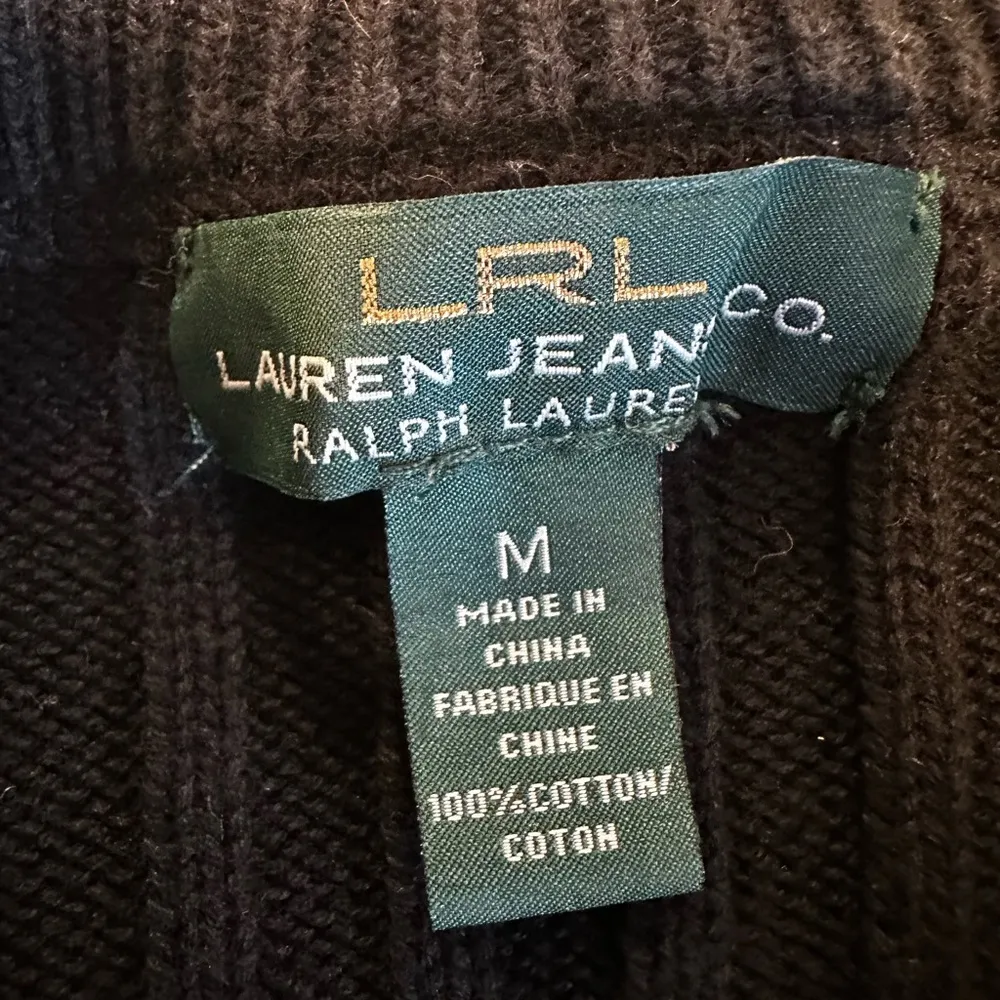 LRL Lauren Jeans Co. Medium Black Ribbed Cotton Sweater, Crew Neck. Zip Neckline - Image 10