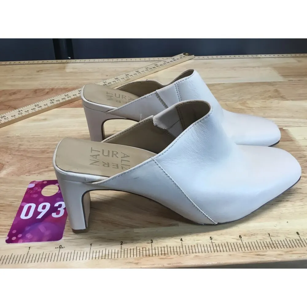 Naturalizer Paloma Mules Women 5M White Leather Slip On Square Toe Comfort Shoes - Image 2