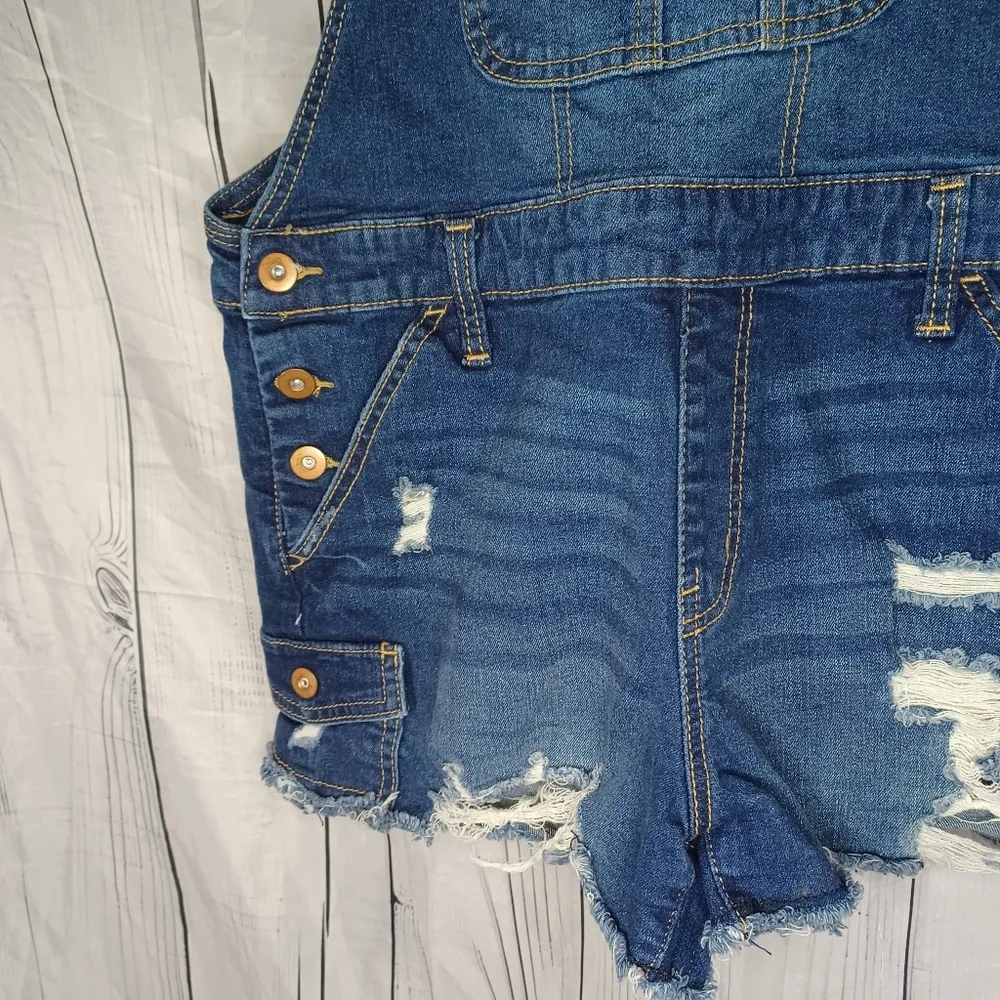 No Boundaries Denim Distressed Overalls - Image 4