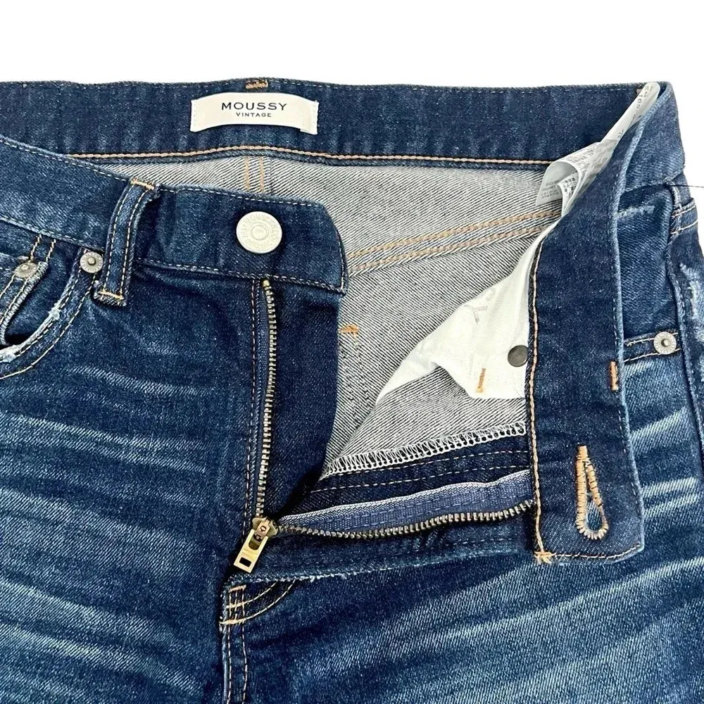 MOUSSY VINTAGE Ankle Boyfriend Distressed Jeans Dark Wash Denim Premium Size 27 Blue - Image 4