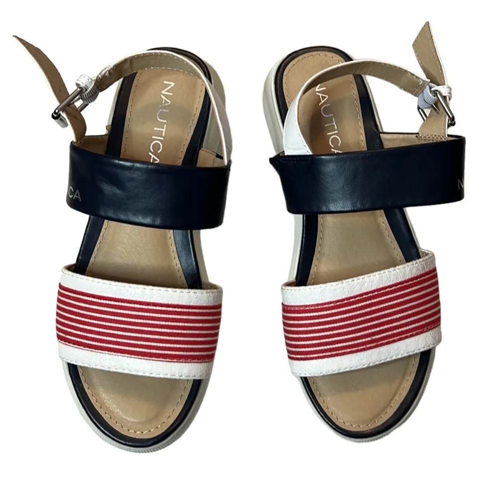 Nautica Women Blue White Red Stripes Acaria Platform Sandals Size 5.5 - Image 4