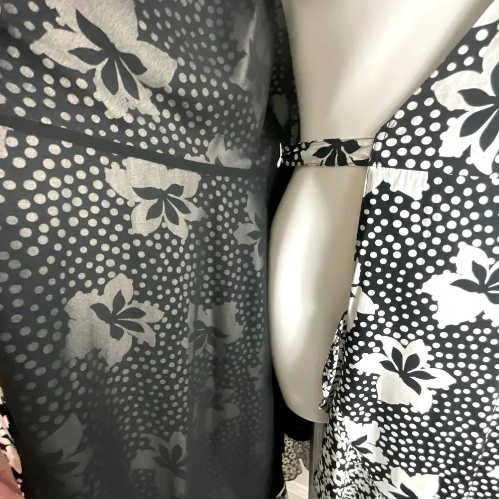 Anthropologie Porridge Amity Wrap Dress in Black and White Floral Polka Dot - Image 14