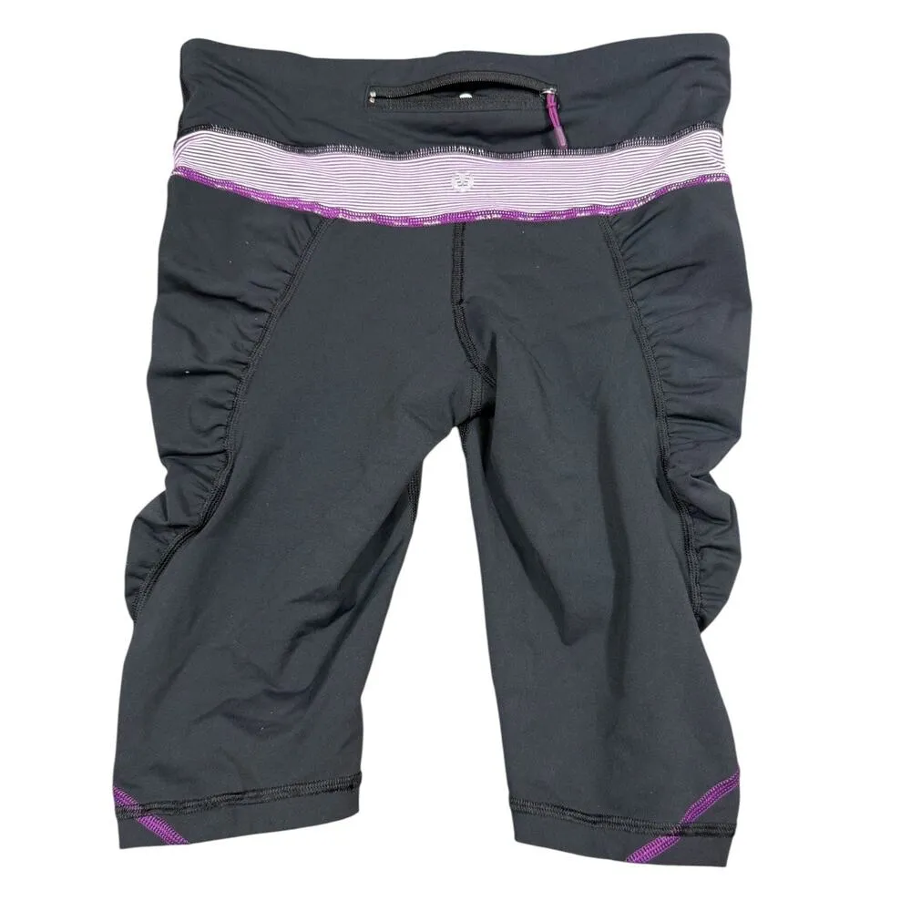 Lululemon Sculpt Biker Shorts Black Purple Stripe Waistband Size 4 - Image 4
