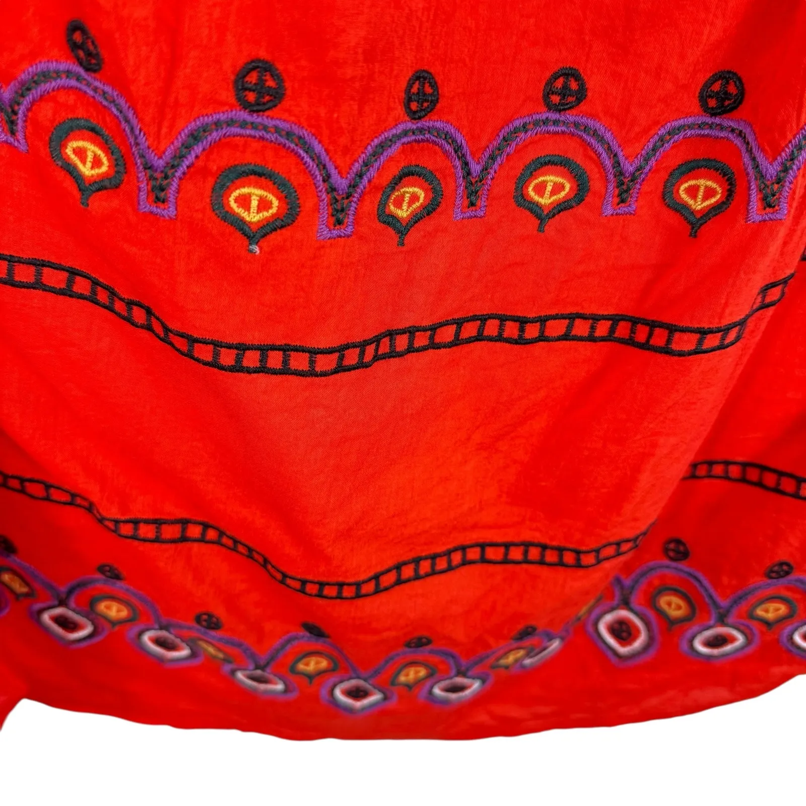 For The Republic Cotton Viscose Red Embroidered Flutter Sleeve Blouse Size S - Image 4