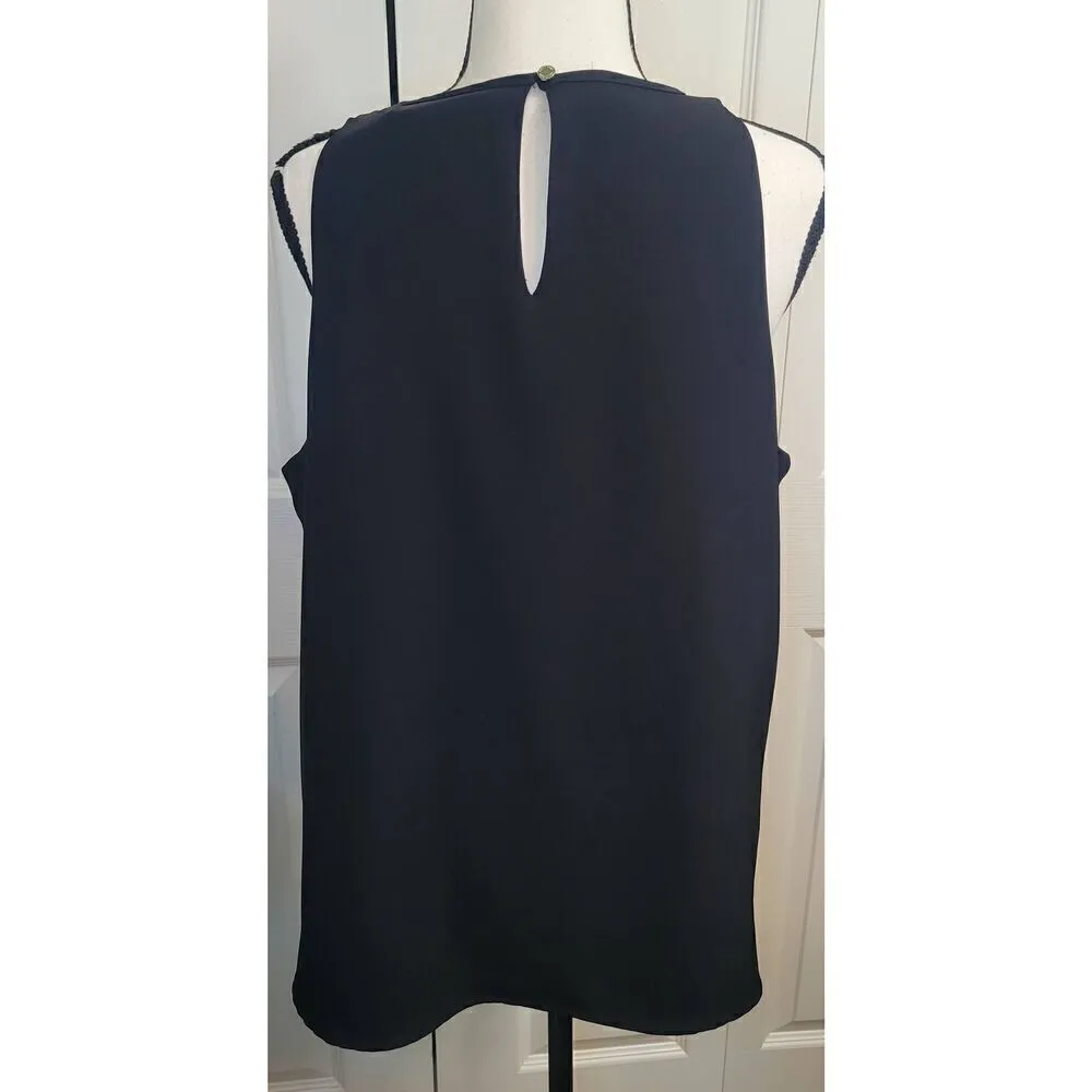 Calvin Klein Women's Black Sleeveless Tank Top Sz M Crew Neck Nautical Anchor Bu - Image 3