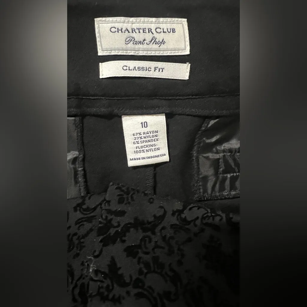 Charter Club Women’s  Velvet Floral Black straight leg pants - Image 9