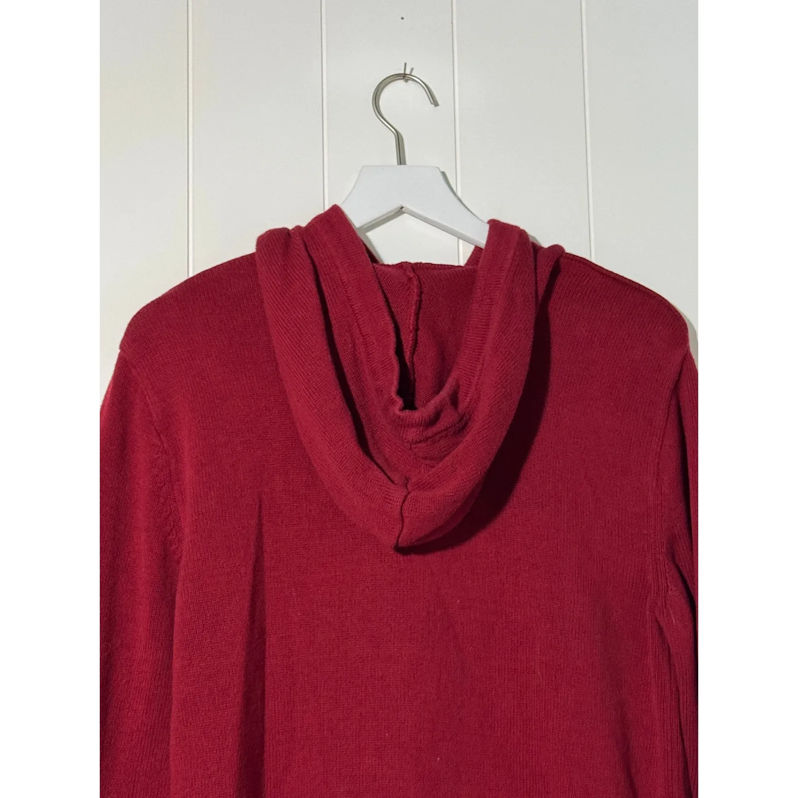 American Rag Sweater Drawstring Hood Red Cotton Size Large - Image 4