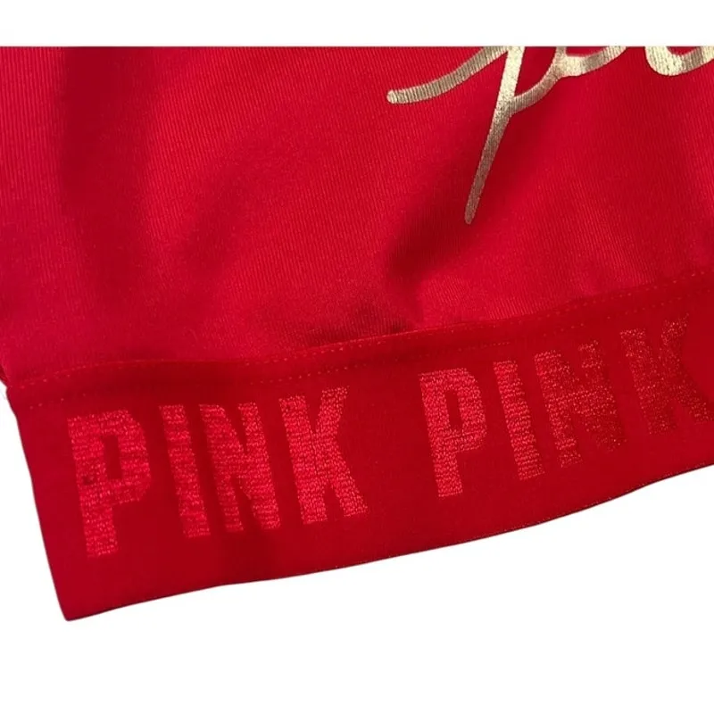 PINK Victoria's Secret Racerback Strappy Sports Bra XXS Logo Spellout Activewear Red - Image 5