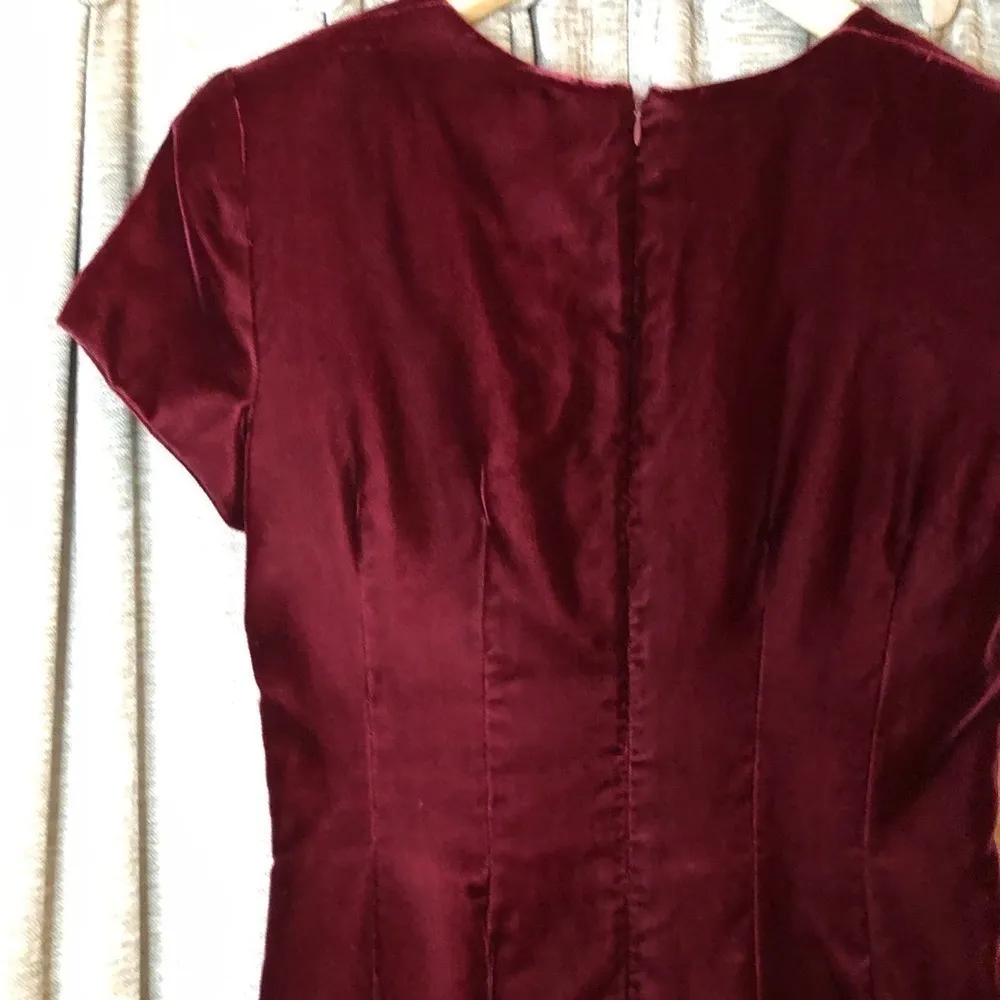 Vintage Liz Claiborne Dresses Burgundy Red Velvet Sweetheart Neckline Dress 10 - Image 15