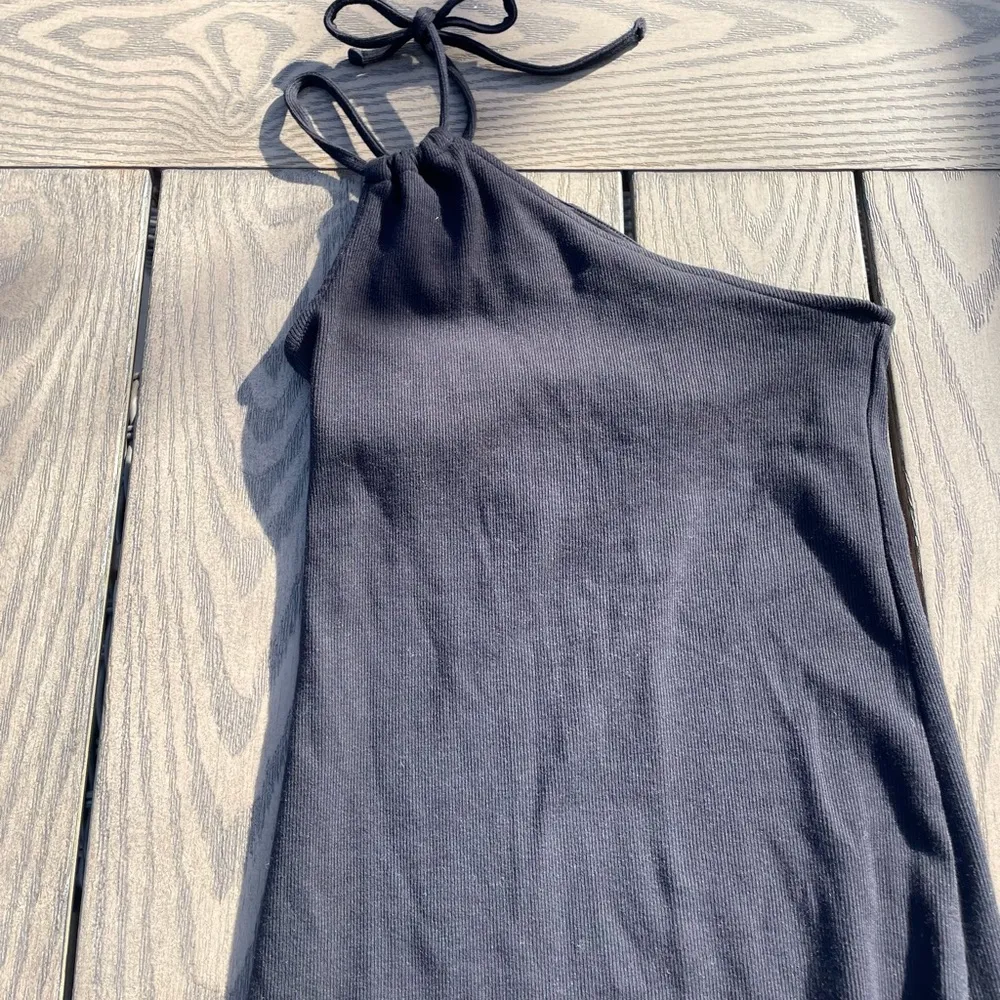 Old Navy Size XS Fitted One-Shoulder Double Strap Rib-Knit Midi Dress Black Jack - Image 8