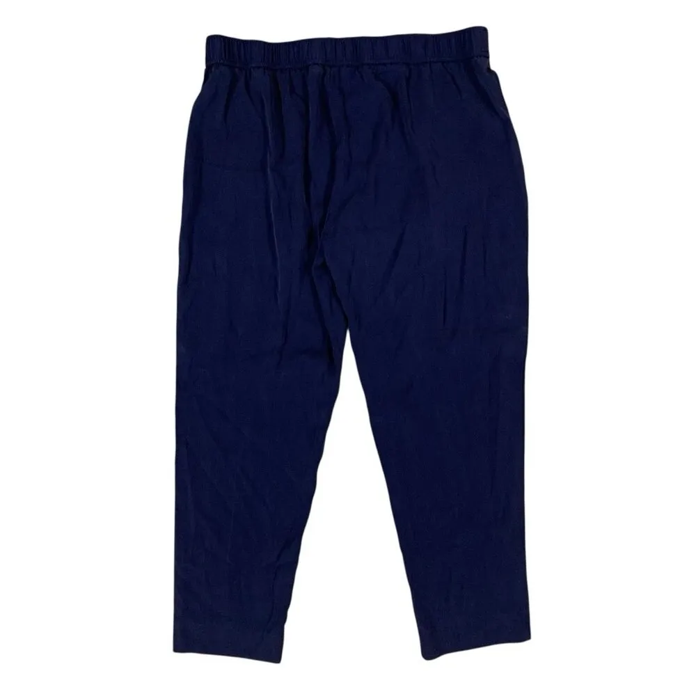 Theory Navy Silk Blend‎ Pants 8 Relaxed Tapered Dressy Minimalist Women’s - Image 3
