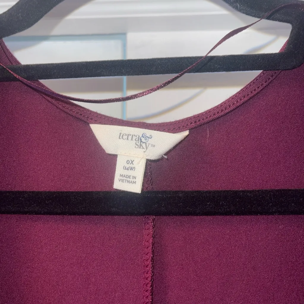 Terra & Sky Burgundy Rayon Blend long sleeve dress knee length womans 0X - Image 6