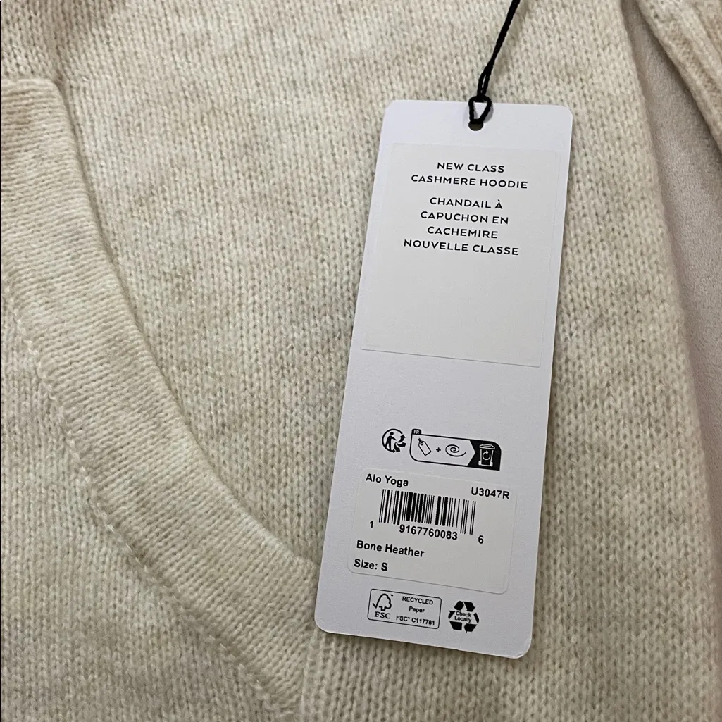 Alo Yoga NWT New Class Cashmere Hoodie Bone Heather Kangaroo Pocket S Oversized - Image 9