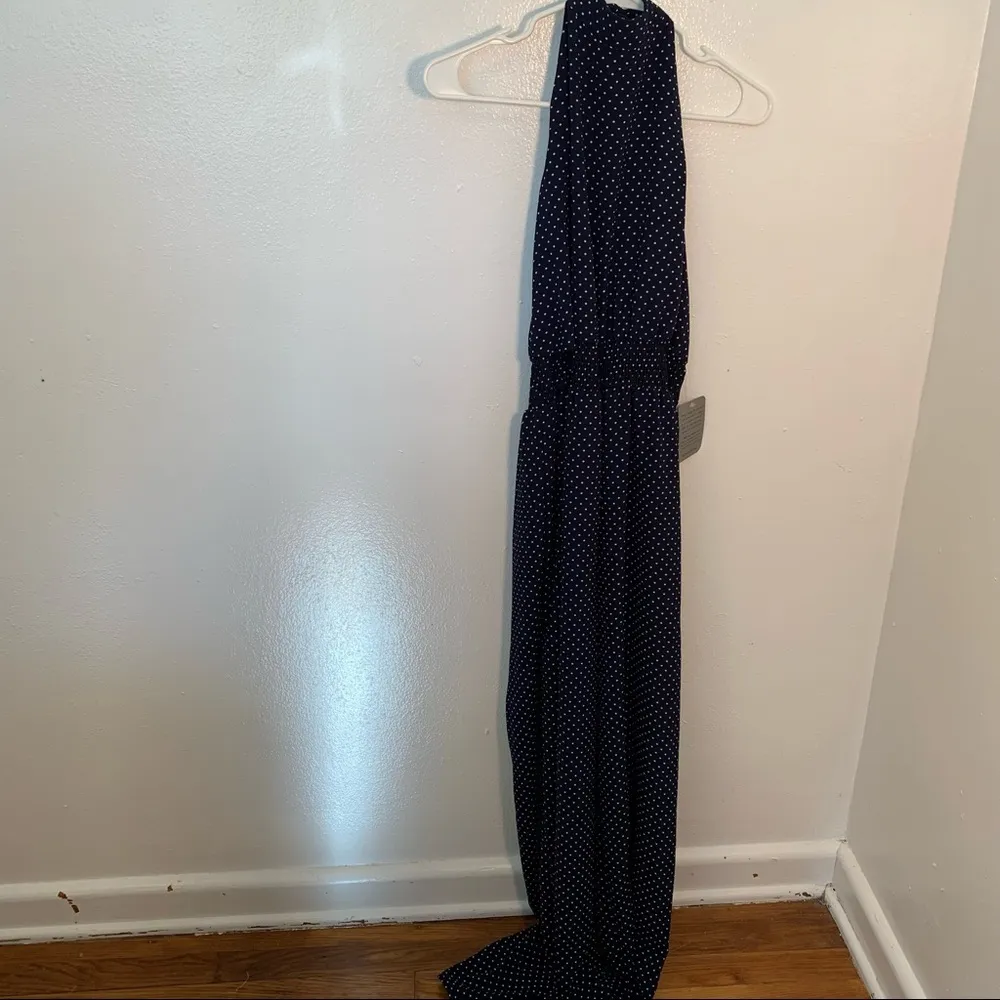 SUPERFOXX Halter Jumpsuit Navy White Polka Dot - Image 3