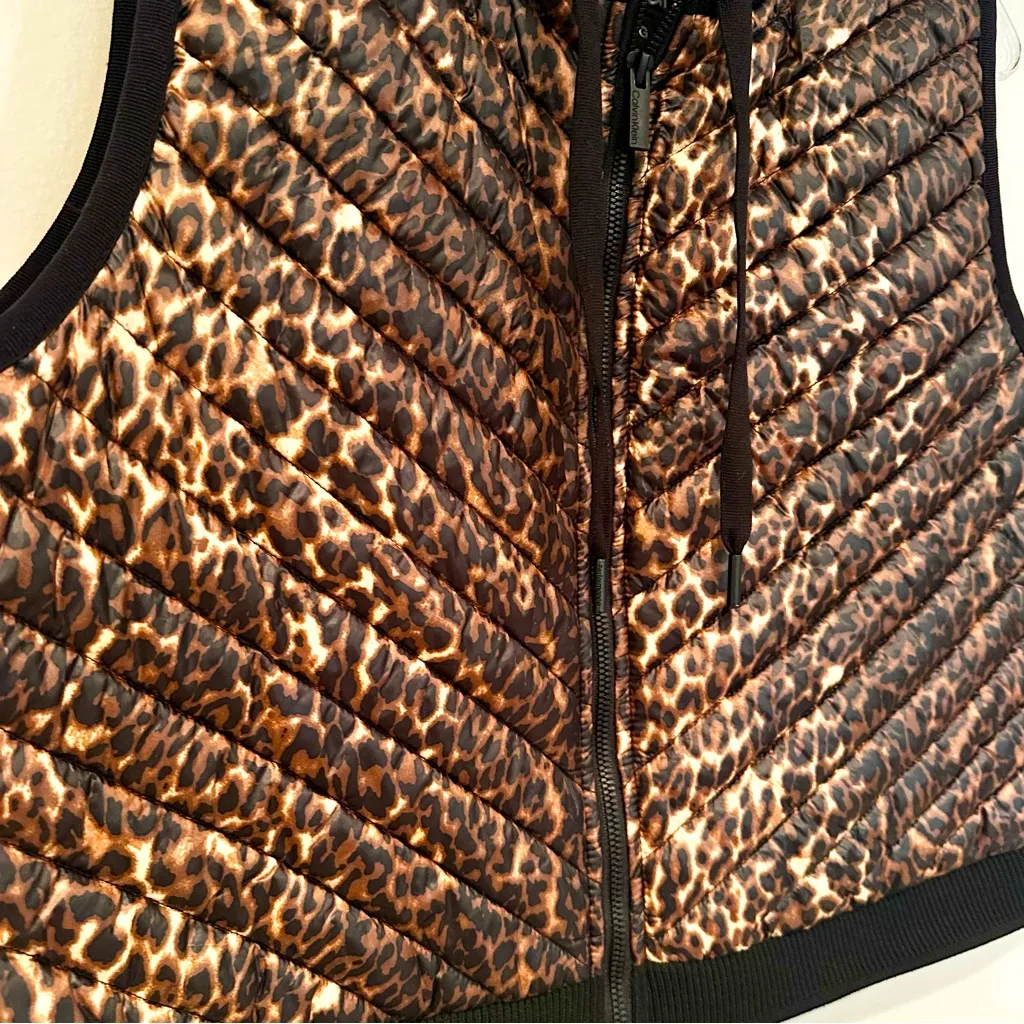 Calvin Klein Performance Cropped‎ Animal Print Vest Women's XL Black Quilted - Image 5